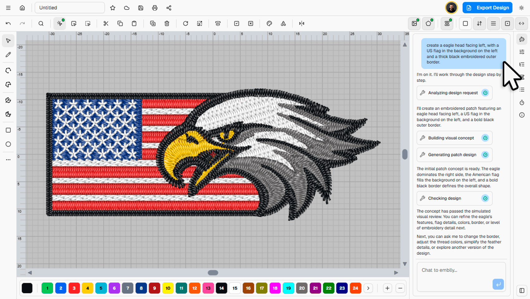 emblly embroidery design editor interface